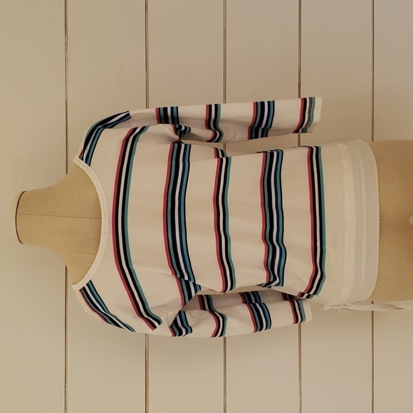 T by Talbots medium white striped 3/4 sleeve with side tie - Picture 4 of 6